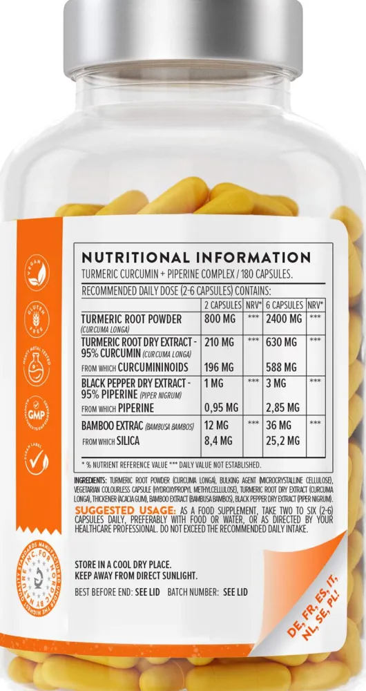 Aavalabs Curcumin + Piperin Vegan 180 Kapseln
