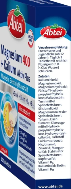 Abtei Magnesium 400+kalium 30 Tabletten