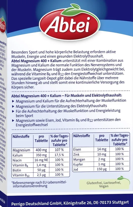 Abtei Magnesium 400+kalium 30 Tabletten