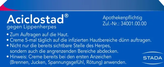Aciclostad gegen Lippenherpes 2 g Creme