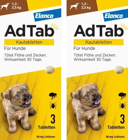 AdTab 56 mg für sehr kleine Hunde (1,3-2,5 kg) 2 x 3 Kautabletten