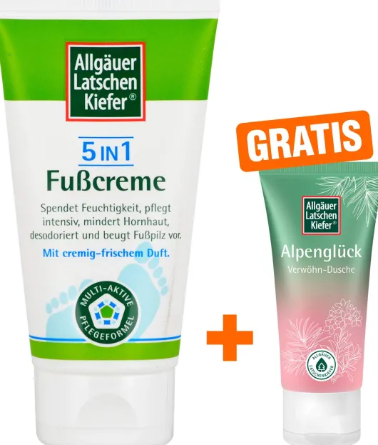 Allgäuer Latschenkiefer 5 in 1 Fußcreme 75 ml + gratis Allgäuer Latschenkiefer Alpenglück Dusche 30 ml