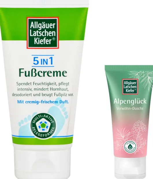 Allgäuer Latschenkiefer 5 in 1 Fußcreme 75 ml + gratis Allgäuer Latschenkiefer Alpenglück Dusche 30 ml