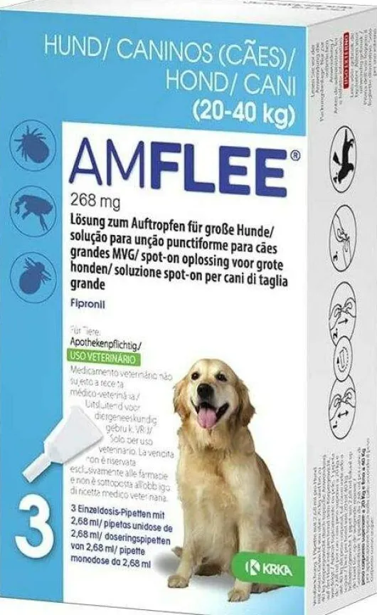 Amflee 268 mg Spot-On Lösung Für Große Hunde 20 - 40 KG 3 Stück