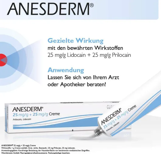 Anesderm 25 mg pro g + 25 mg pro g Creme 30 g