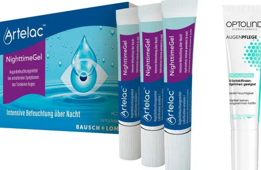 Artelac Nighttime 3x10g Augengel + gratis Optolind Empfindl. Haut Augenpflege 15 ml