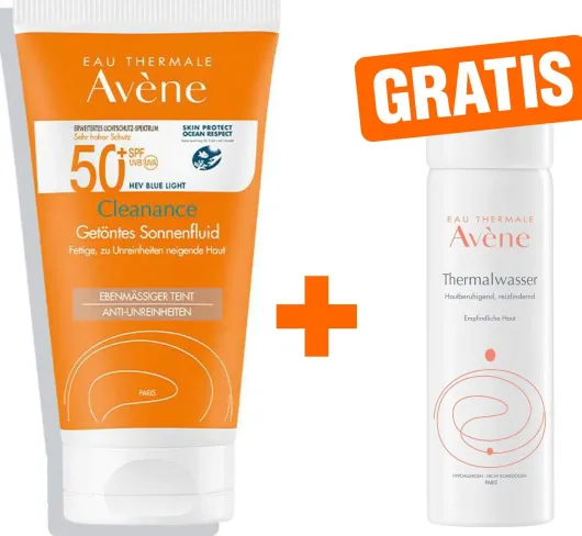 Avene Cleanance Sonne SPF 50+ Getönt 50 ml + gratis Thermalwasser Spray 50 ml