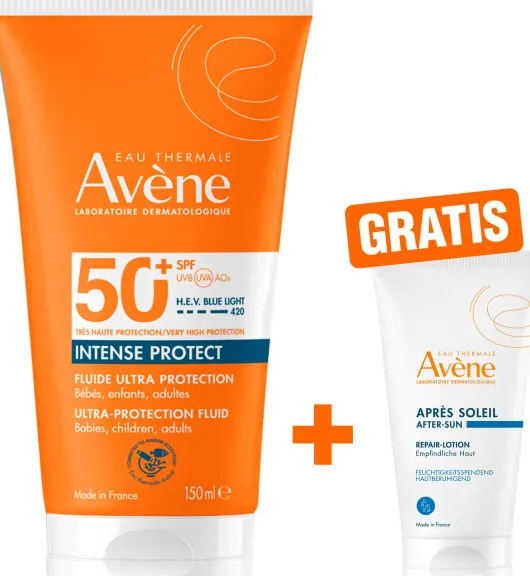 Avene Intense Protect Sonnenfluid Ultra SPF 50+ 150 ml + gratis Repair-Lotion nach der Sonne 50 ml
