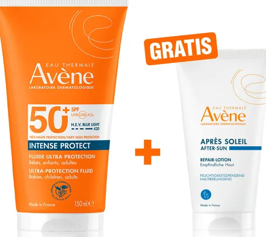 Avene Intense Protect Sonnenfluid Ultra SPF 50+ 150 ml + gratis Repair-Lotion nach der Sonne 50 ml
