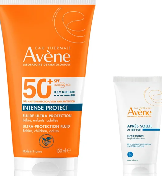 Avene Intense Protect Sonnenfluid Ultra SPF 50+ 150 ml + gratis Repair-Lotion nach der Sonne 50 ml