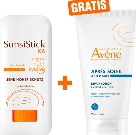 Avene SunsiStick KA SPF 50+ 20 g Stift + gratis Avene Repair - Lotion nach der Sonne 50 ml
