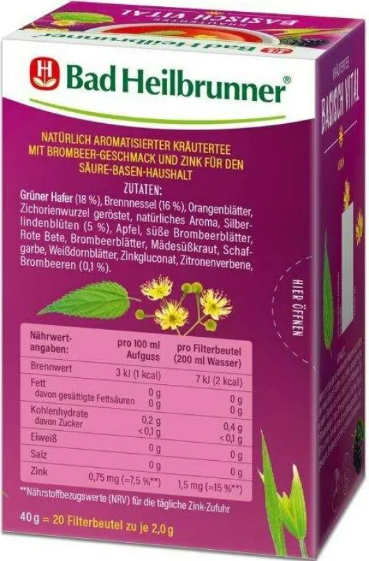 Bad Heilbrunner Basisch Vital Tee 20 Beutel