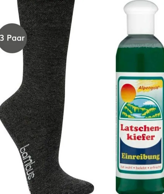 Bambus Wellness-Socken 43-46 Anthrazit 3 Paar + gratis Latschenkiefer Einreibung 250 ml