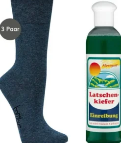Bambus Wellness-Socken 43-46 Jeansblau 3 Paar + gratis Latschenkiefer Einreibung 250 ml