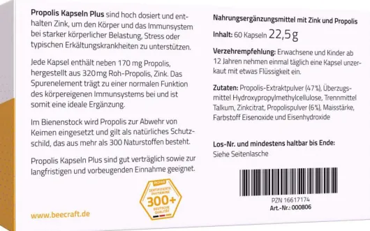 Beecraft Propolis Kapseln plus 10 mg Zink 60 Stück