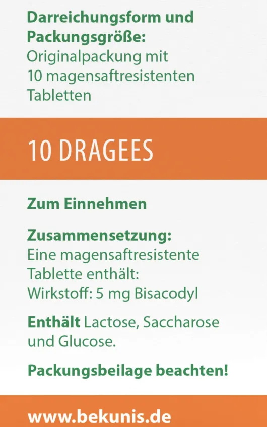 Bekunis Dragees Bisacodyl 5 mg 10 Magensaftresistente Tabl.