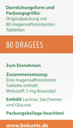 Bekunis Dragees Bisacodyl 5 mg 80 Magensaftresistente Tabl.