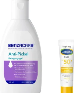 Benzacare Anti-Pickel Reinigungsgel 120 ml + gratis Cetaphil Sun Daylong SPF 50+ liposomale Lotion 10 ml