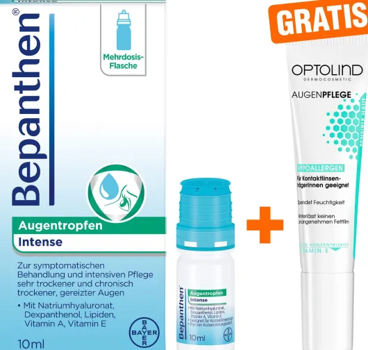 Bepanthen Augentropfen Intense 10 ml + gratis Optolind Empflindl. Haut Augenpflege 15 ml
