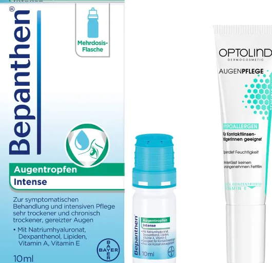 Bepanthen Augentropfen Intense 10 ml + gratis Optolind Empflindl. Haut Augenpflege 15 ml