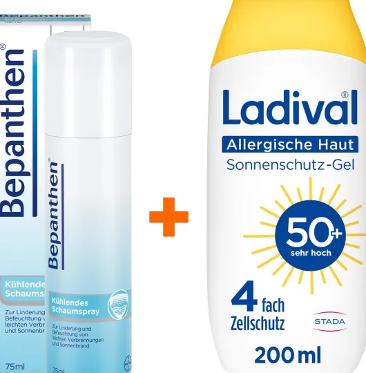 Bepanthen Schaumspray 75 ml + Ladival allergische Haut Sonnenschutz-Gel LSF50+ 200 ml
