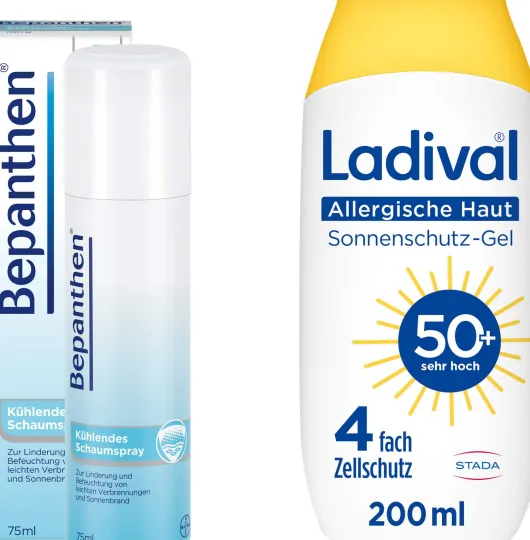 Bepanthen Schaumspray 75 ml + Ladival allergische Haut Sonnenschutz-Gel LSF50+ 200 ml