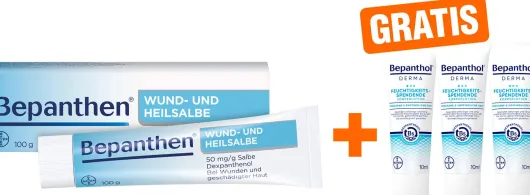 Bepanthen Wund- und Heilsalbe 100 g + gratis Bepanthol DERMA feuchtigkeitsspendene Körperlotion 3 x 10 ml