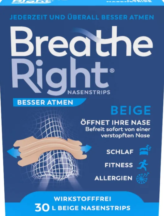 Besser Atmen Breathe Right 30 Nasenpflaster groß beige