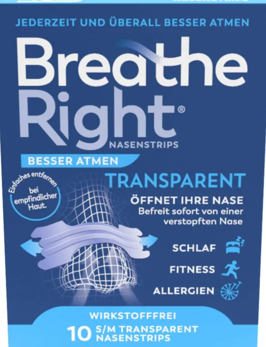 Besser Atmen Breathe Right Nasenpflaster Transparent Normal 10 Stück