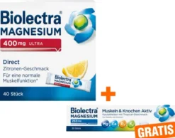 Biolectra Magnesium 400 mg ultra Direct Zitronengeschmack 40 Pellets + gratis Magnesium 250 mg 30 Kautabletten