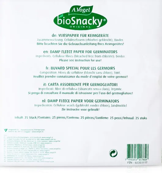 Bio Snacky Vliespapier Für Sprossengarten 25 Stück