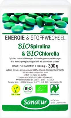 Biospirulina und Biochlorella 2 in 1 Tabletten 750 Stück