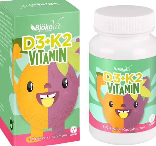 Bjökovit Vitamin D3 + K2 Tabletten Kinder Pfirsich - Maracuja...