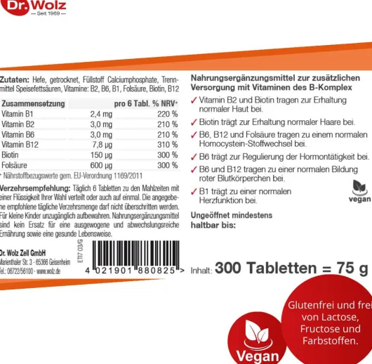 B Komplex + Biotin + Folsäure Tabletten 300 Tabletten
