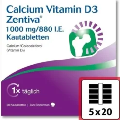 Calcium Vitamin D3 Zentiva 1000 mg 880 I.E. 100 Kautabletten