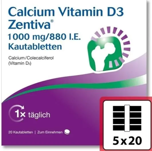 Calcium Vitamin D3 Zentiva 1000 mg 880 I.E. 100 Kautabletten