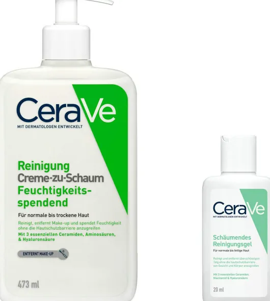CeraVe Creme-zu-Schaum Reinigung 473 ml + gratis Schäumendes Reinigungsgel 20 ml