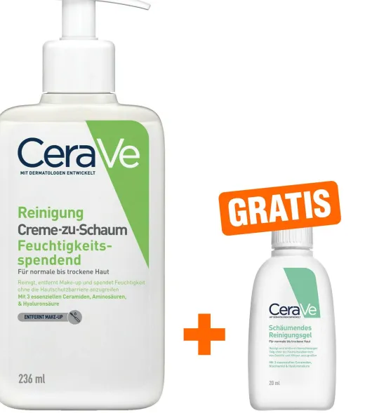 CeraVe Creme-zu-Schaum Reinigung 236 ml + gratis Schäumendes Reinigungsgel 20 ml