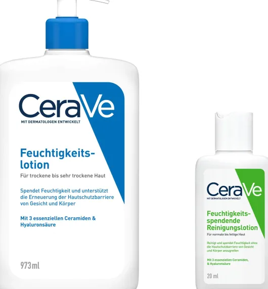 CeraVe Feuchtigkeitslotion 973 ml + gratis feuchtigkeitsspendende Reinigungslotion 20 ml