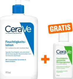 CeraVe Feuchtigkeitslotion 973 ml + gratis feuchtigkeitsspendende Reinigungslotion 20 ml