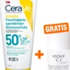 CeraVe Feuchtigkeitsspendender Sonnenschutz LSF 50+ 75ml + gratis Vichy Deo Roll-on Anti Flecken 48h 50 ml