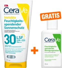 CeraVe Feuchtigkeitsspendender Sonnenschutz LSF 30 177 ml + gratis CeraVe Feuchtigkeitsspendende Reinigungslotion 20 ml