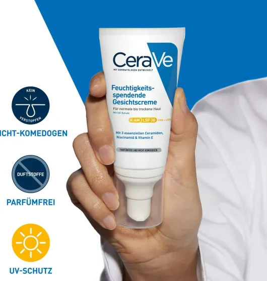 CeraVe Feuchtigkeitsspendende Gesichtscreme LSF 30 52 ml + gratis Schäumendes Reinigungsgel 20 ml