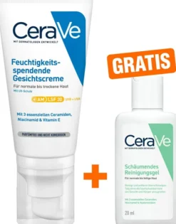 CeraVe Feuchtigkeitsspendende Gesichtscreme LSF 30 52 ml + gratis Schäumendes Reinigungsgel 20 ml