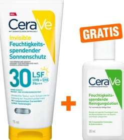 CeraVe Invisible Feuchtigkeitsspendender Sonnenschutz LSF 30 75 ml + gratis Feuchtigkeitsspendende Reinigungslotion 20ml