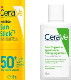 CeraVe Invisible Sun Stick SPF 50+ 8 g + gratis CeraVe Feuchtigkeitspendende Reinigungslotion 20 ml