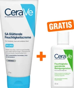 CeraVe SA Urea Glättende Feuchtigkeitscreme 177 ml + gratis Feuchtigkeitsspendende Reinigungslotion 20 ml