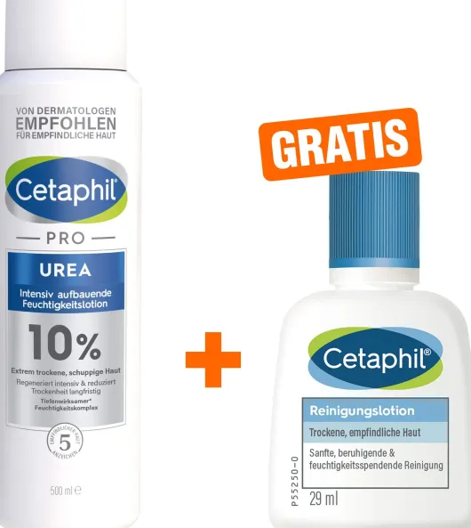 Cetaphil Pro Urea 10 % Lotion 500 ml + gratis Cetaphil Reinigungslotion 29 ml