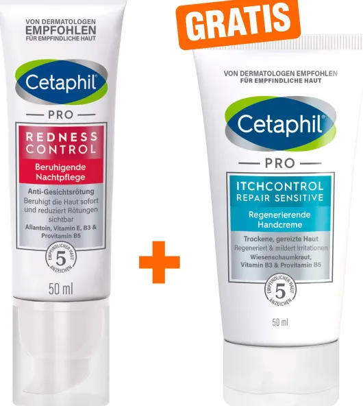Cetaphil RednessControl Creme beruhigende Nachtpflege 50 ml + gratis Pro Itch Control Repair sensitive Handcreme 50 ml