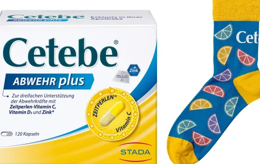 Cetebe Abwehr plus Vitamin C + Vitamin D3 + Zink 120 Kapseln + gratis Kuschelsocken